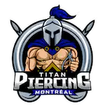 Footer's logo of Titan Piercing Montreal | Body Piercing en Douceur which is a spartan holding his body piercing tools in his left hand.